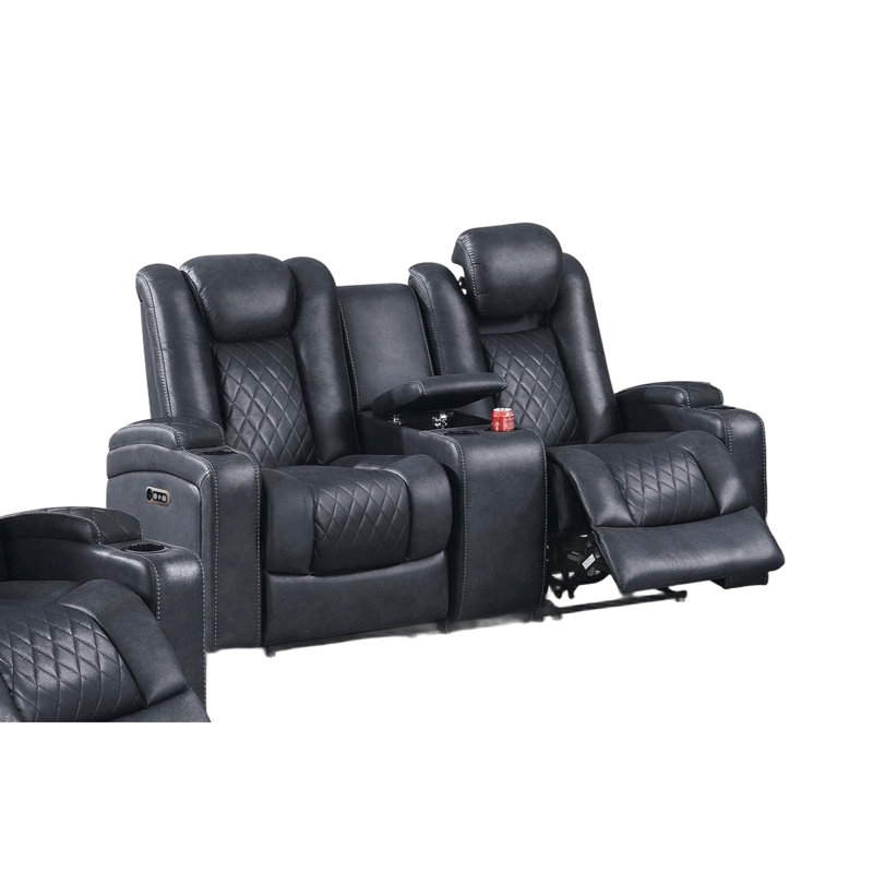 Console inclinable électrique encastrée avec rangement réglable pour le salon, 72 po x 39 po x 41 po, bleu encre, respirante, porte-gobelets le long de la console