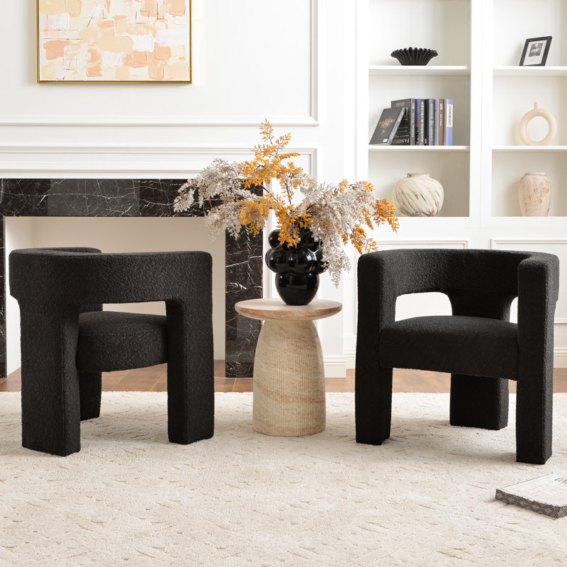 Ensemble de 2 fauteuils modernes rembourrés carrés 28 po., Mélange de polyester noir de jais