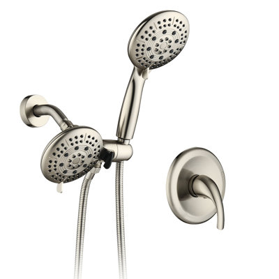 6 Spray Patterns Shower Head And Handheld - Brass, Wall Mounted, 1.8 Gpm, Brushed Nickel, Corrosion Scratch With Discoloration Nickel
