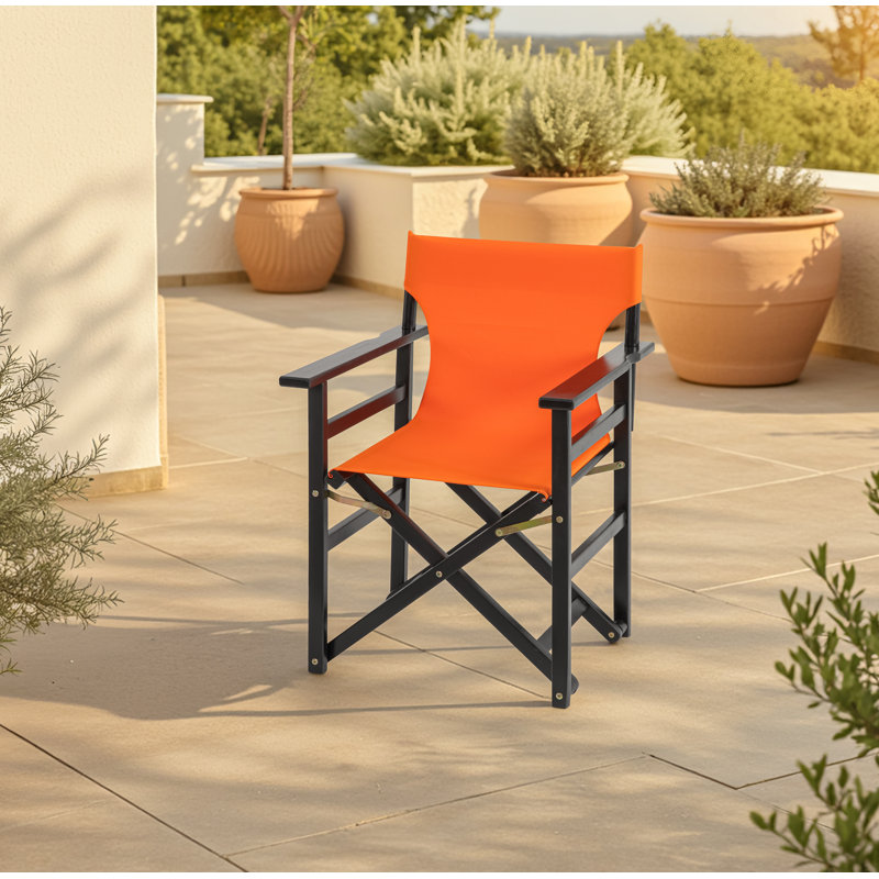 Solid Wood Folding Director Chair, Frame Black - Seat Color Orange