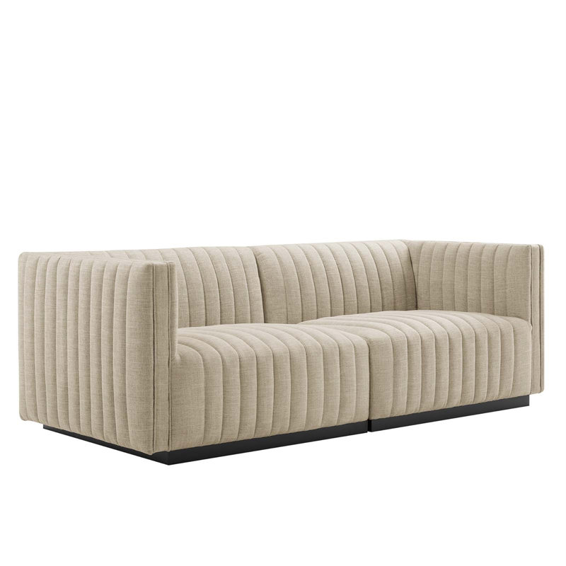 Conjure Channel Tufted Loveseat, Black, Beige 100% Polyester
