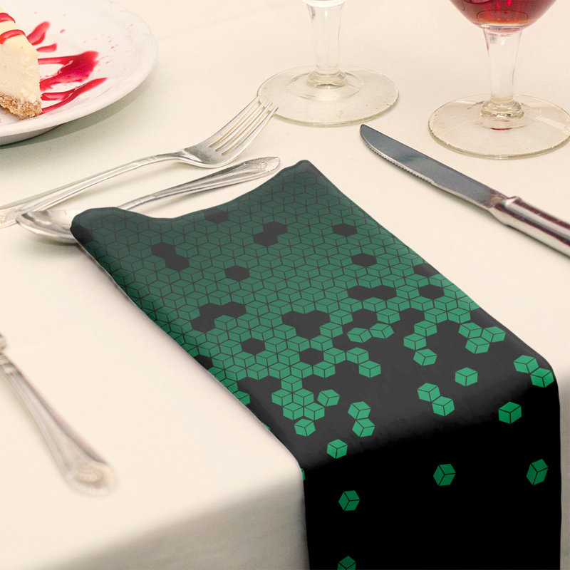 Serviette en coton à motif cube culbuté, Vert, H 0,1 po x l 22 po x P 22 po, Sergé de polyester