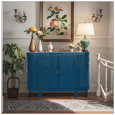 Oval Storage Cabinet With 4 Doors,Buffet Sideboard Cabinet With Storage, Fluted Accent Storage Cabinet With Curvy Edge, Sliding Door, Freestanding Credenza, Console Table For Living Room, Kitchen