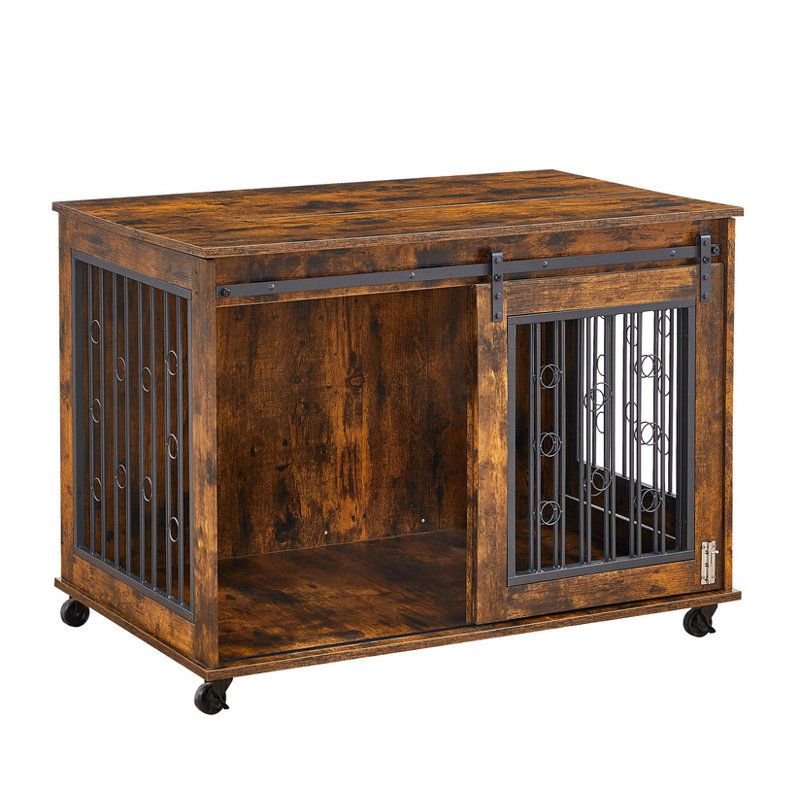 Cage pour chien avec porte coulissante pour 2 chiots | Brun rustique | L 39,37 po x P 25,20 po x H 28,94 po | Chenil en bois avec conception verrouillable | pour petites et moyennes races