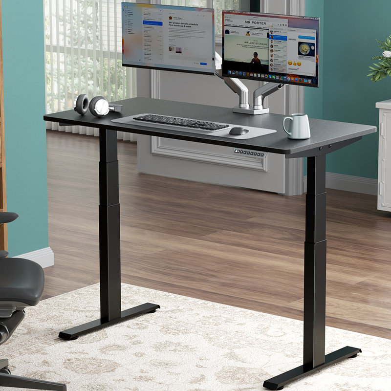  Bureau debout de qualité supérieure, Blanc, Noir, H 49,3 po x l 48 po x P 24 po