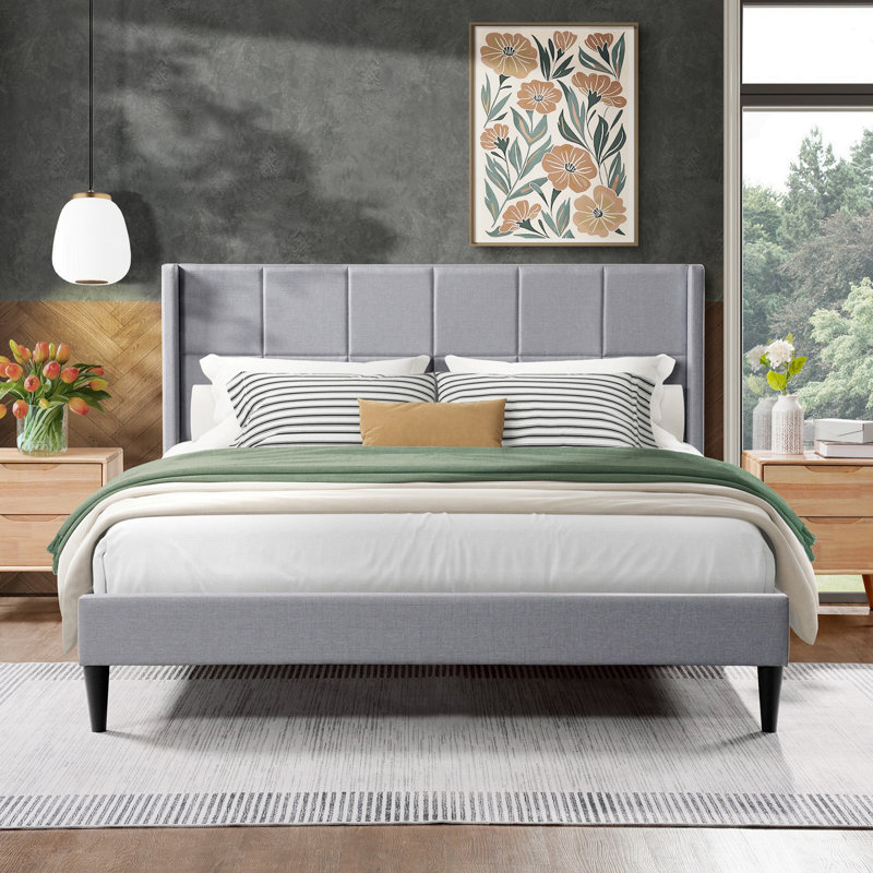 Upholstered Wingback Bed, Fog