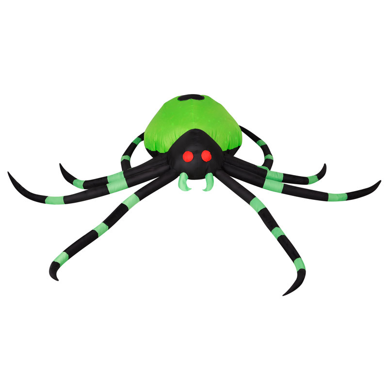 Giant 6.5-ft Green and Black Inflatable Spider with LED Lights
