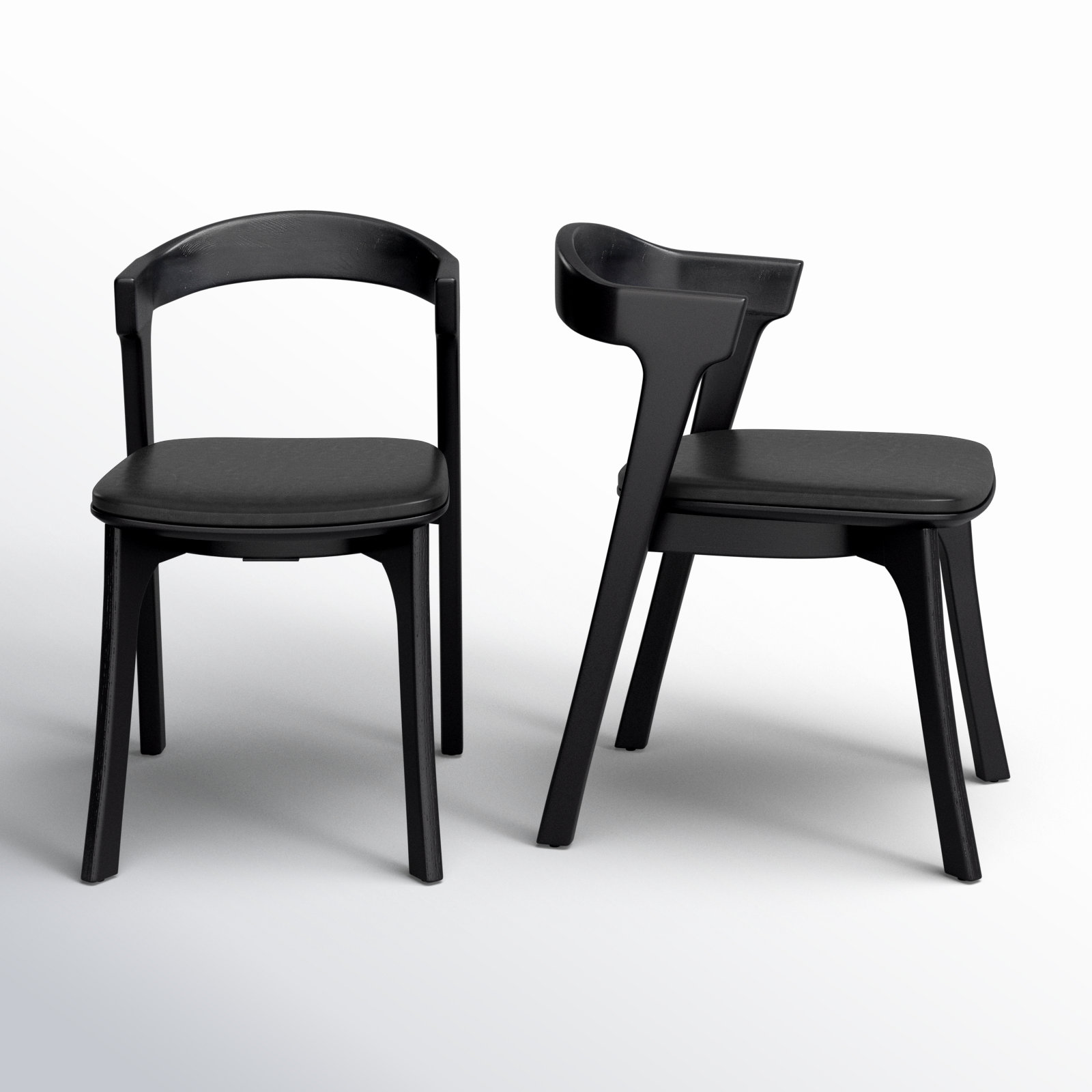 Carper Wood And Leather Dining Chair, Black Genuine Leather