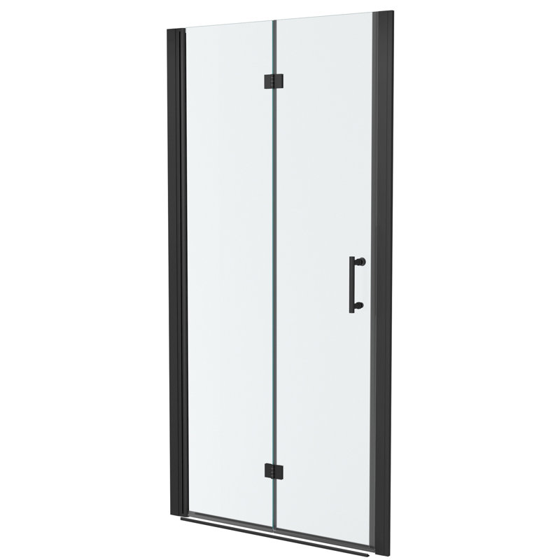 34"w X 72"h Fold Shower Door With Tempered Glass, Matte Black - Bi Design, 1/4 Inch Thick Clear Water Screen , High Grade Stainless Steel Components, Reversible Installation, 180° Overlapping Rotate
