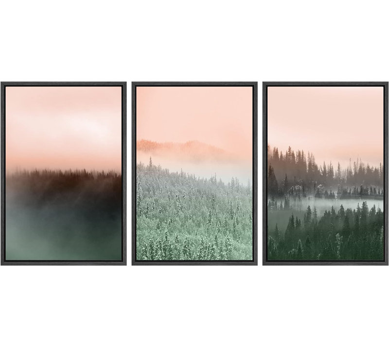 «Duotone Orange Green Mountain Forest Nature Landscape», 3 pièces, Noir, H 24 po x l 16 po