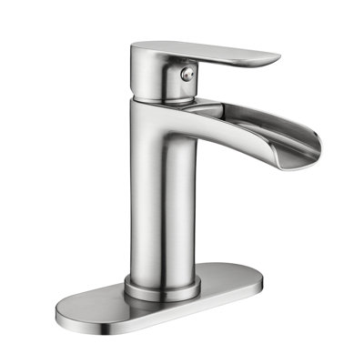 Robinet élégant en nickel brossé pour salle de bain - poignée simple avec plaque de pont et trop-plein pour salle de bain