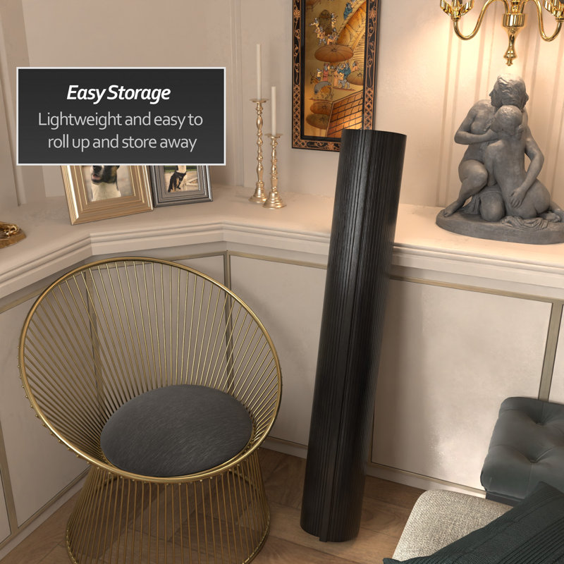 Siena Rolling Bamboo Room Divider, Black, 4 ft. Short