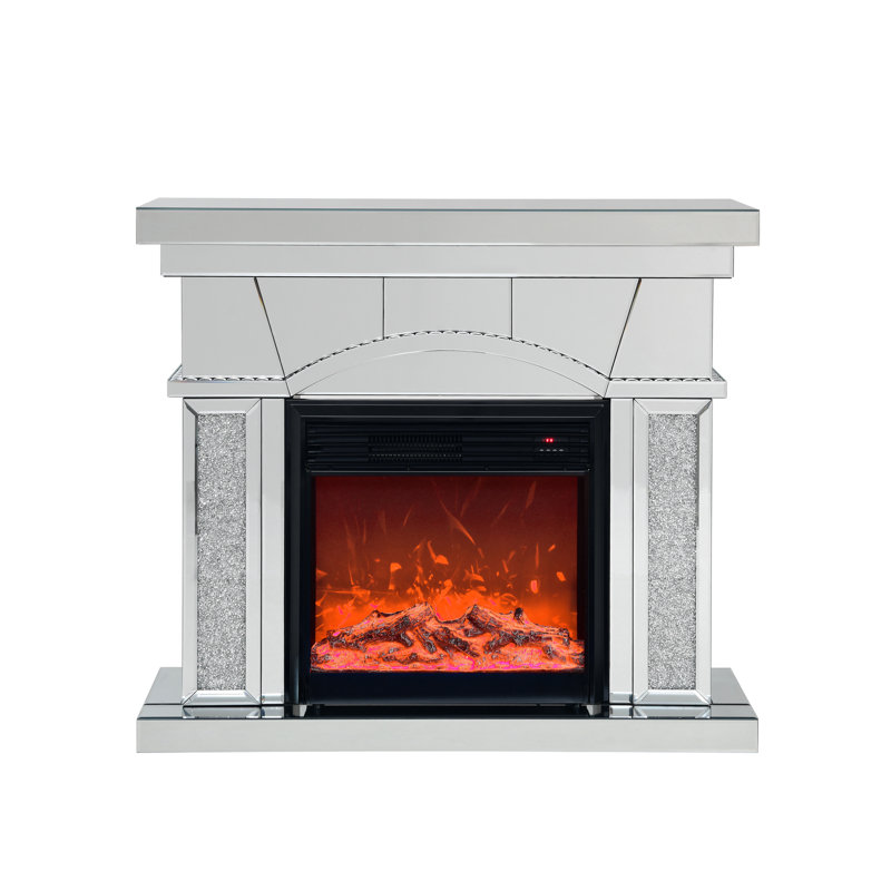 Artificial Crystals Fireplace, Electric 750W Heating, 3D Flames, Remote, Protected, Black Portable Unit For Living Room Door Fireplace Cabinet, Led Adjustable Heat, Energy Efficient, Bedroom
