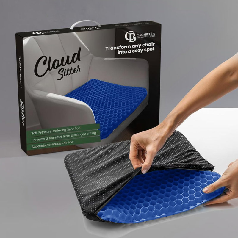 Casabella Gel Seat Cushion for Back Pain Relief - Honeycomb Orthopaedic Cushion for Sciatica & Coccyx Pain - Non-Slip, Breathable Office Chair & Car Seat Cushion for Long Sitting, Wheelchair Navy