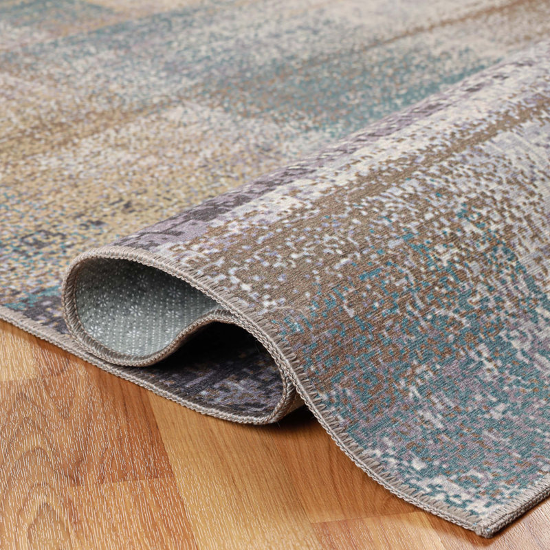 Kusinet Brushed Patchwork Distressed Abstract Modern Machine Washable Indoor Runner Rug, Rectangle 4' x 6'