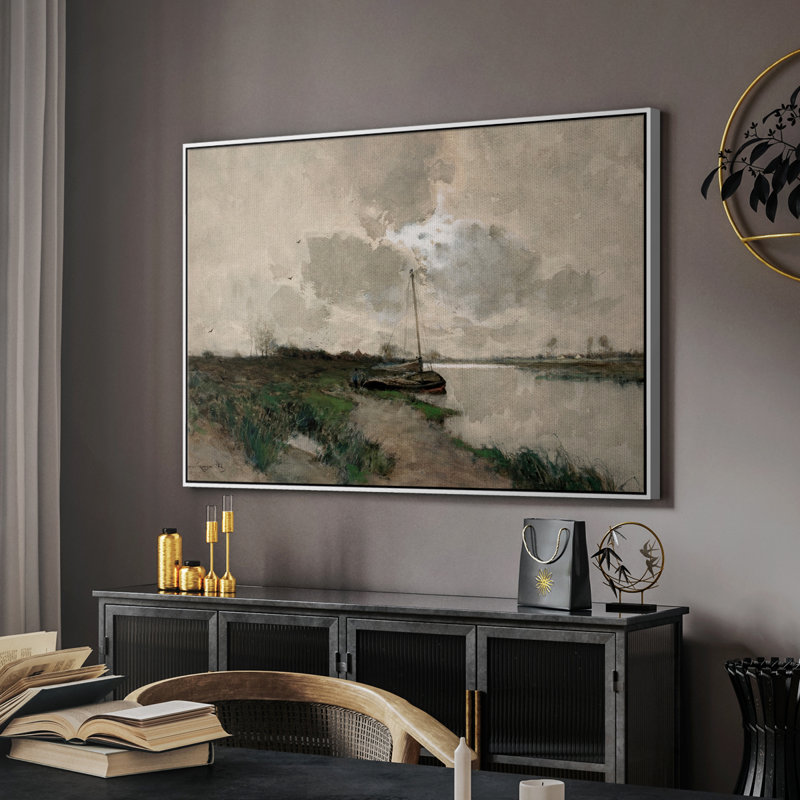 Paysage rétro - Cccxlviii, H 25 po x l 37 po x P 2 po, Toile encadrée flottée blanche
