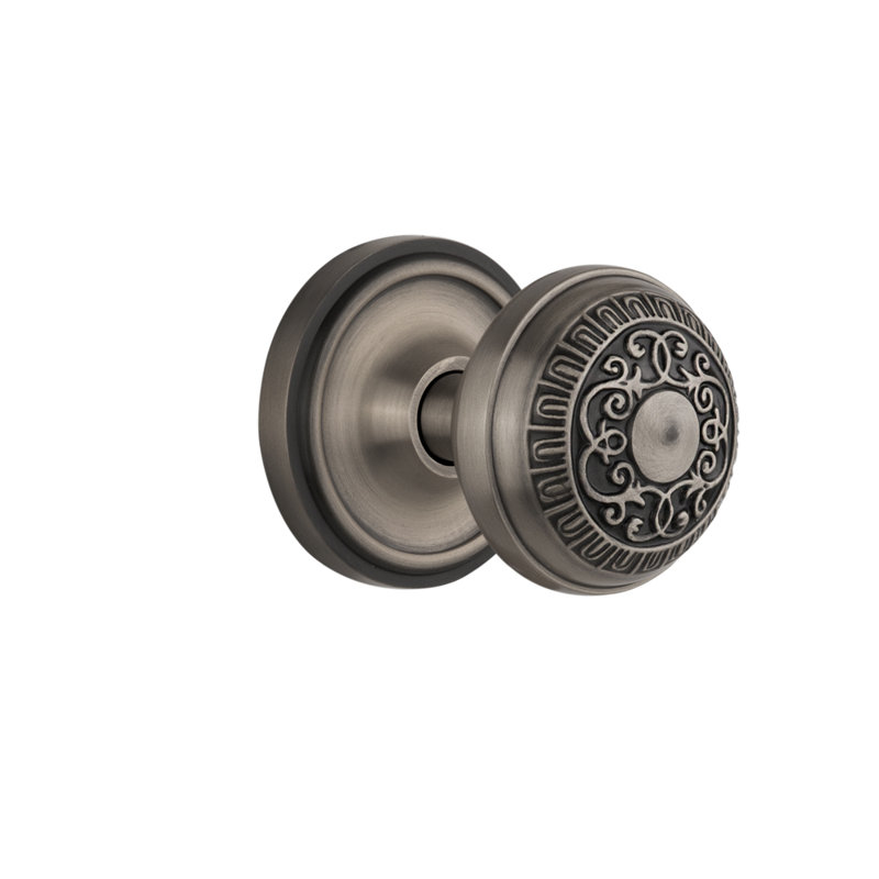 Classic Rosette with Egg & Dart Door Knob, Antique Pewter, 2-3/4"