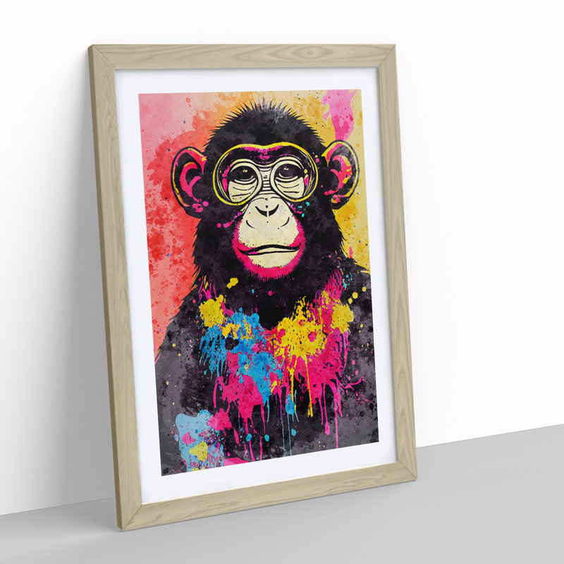 Monkey Paint Splash No.4 - Framed Print, 64cm H x 46cm W x 2cm D, Oak