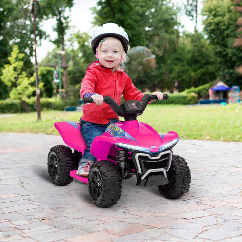 Kids 6V Electric Quad with Lights in Bright Pink
