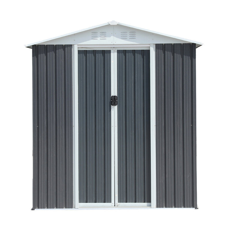 Outdoor Storage Shed 6Ft X 4Ft Grey Apex Roof With Metal Base Frame, Gray, 72.2" H x 74.5" W x 45.3" D