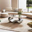 Table basse ovale en faux marbre 49,2 po, base en acier inoxydable, table centrale-774913323