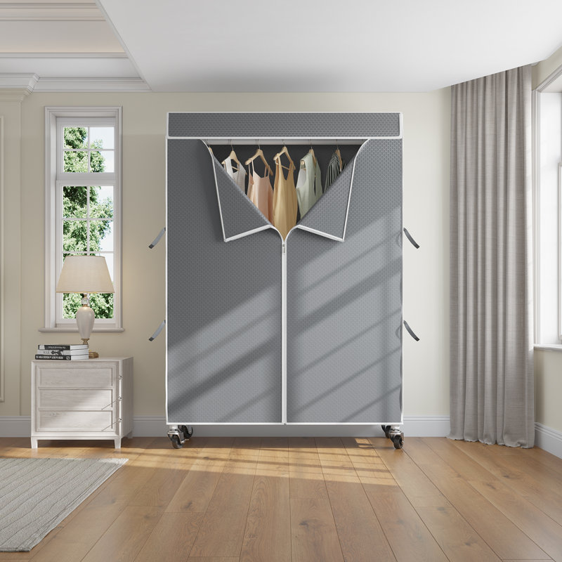 Heavy Duty White Rolling Garment Rack with Grey Cover