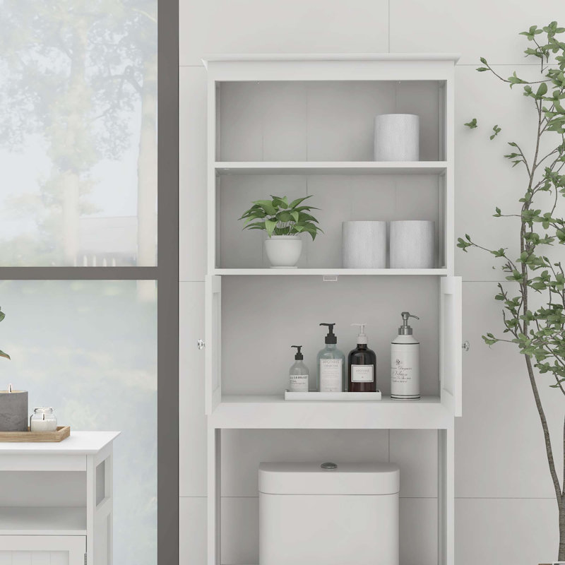 Étagère de rangement autoportante à 2 niveaux pour salle de bain avec 2 portes et armoire de rangement en bois pour un rangement efficace dans la salle de bain