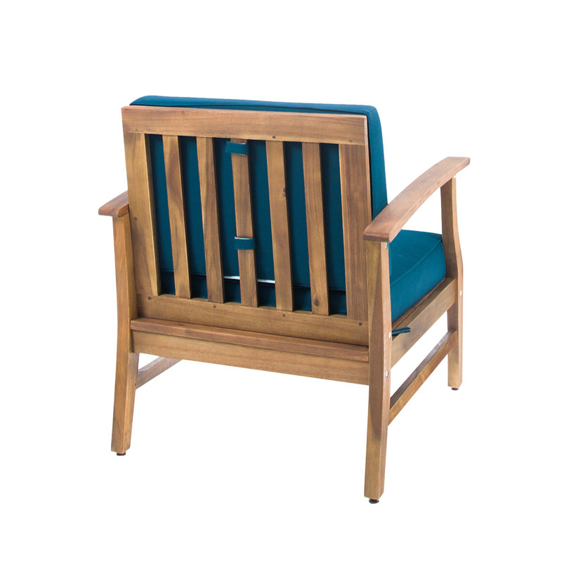  Ensemble de 2 fauteuils club d'extérieur en bois d'acacia avec coussins résistants aux intempéries, bleu, Bleu