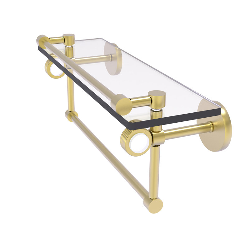 Margolis Glass Bracket Shelf with Towel Bar, 6.7" H x 16" W x 5.8" D, Satin Brass