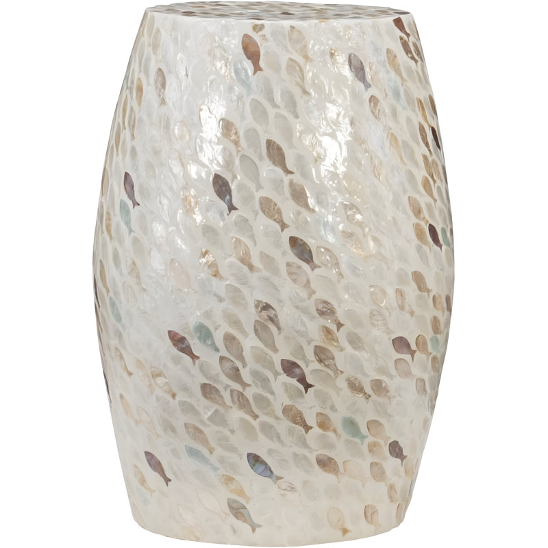 Capiz Shell Inlay Side Table With Versatile Uses - Josie Fish Drum Design