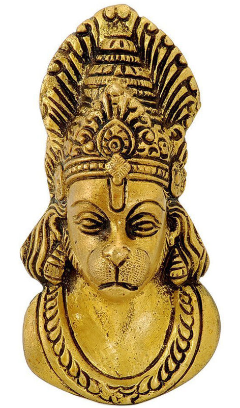 Handcrafted Brass Hanuman Head Bust Sculpture, 5 in. Tall, Traditional Hindu Deity Figurine for Home Altar & Meditation Room