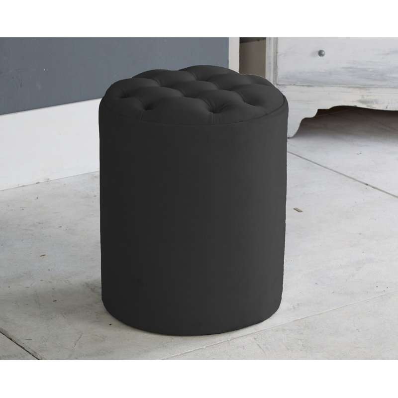 Henthorn 28cm Wide Velvet Tufted Round Solid Colour Pouffe Ottoman, Black