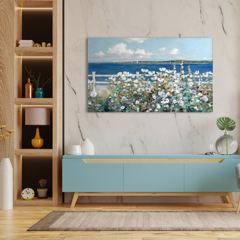 Bayside Garden par Sally Swatland - Peinture, H 18 po x l 30 po, Toile tendue