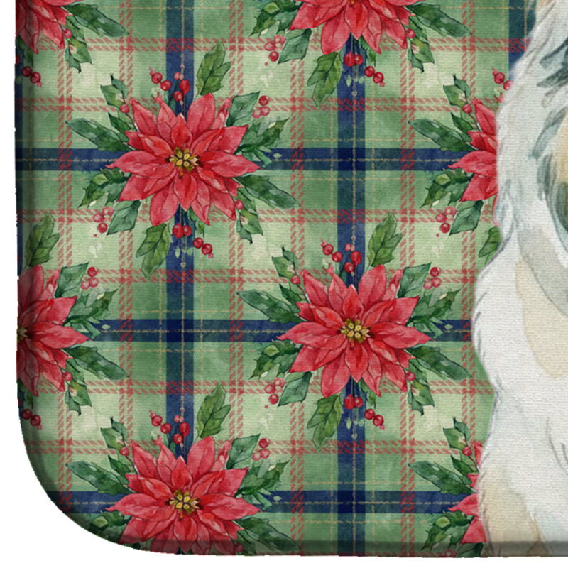 Tapis de vaisselle White Collie Christmas PoinsettIas