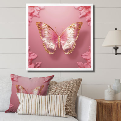Papillon rose et or II - art mural papillon pour le salon