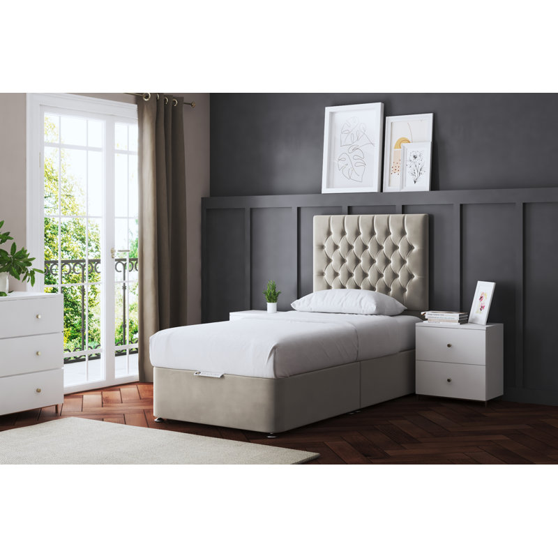 Seraphine Chesterfield Divan Bed with Headboard, Small Single (2'6), Beige, No Storage Included