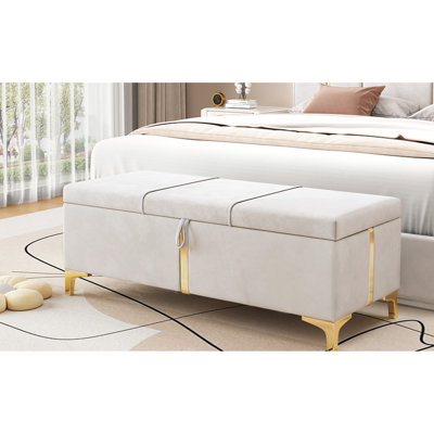 Beige Upholstered With Metal Legs, Storage For Bedroom And Living Room, Construction, High - Resilient Filling, 47.2 X 15.6 15.8 Inches Elegant Bench, Room Decor, Comfortable Seating, Strip
