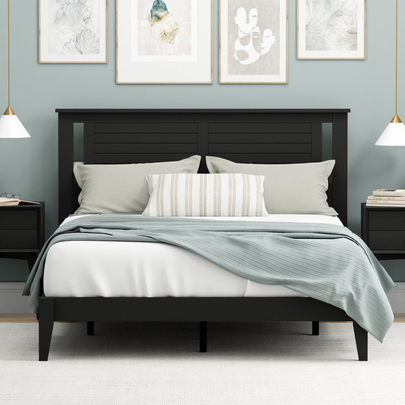Canton Solid Wood  Platform Bed, Black, Queen