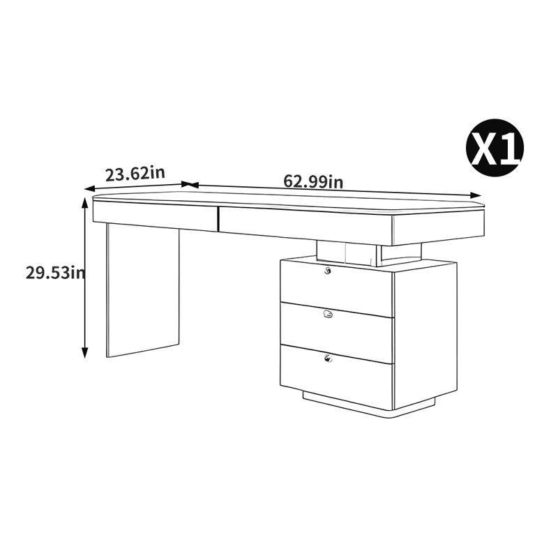 Italian style light luxury high-end desk, 29.53" H x 62.99" W x 23.62" D