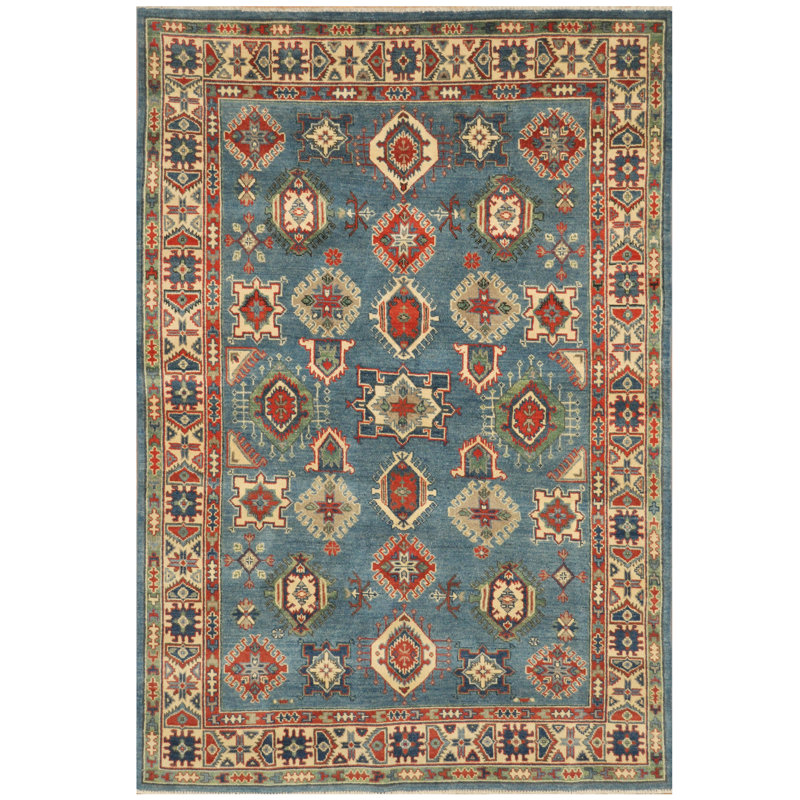 Tapis de zone en laine 5 pi 5 po x 8 pi noué la à la main one-of-kind-kazak blue Rawley
