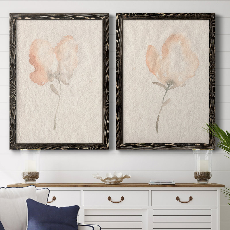 Fleur Petite I - Ensemble de 2 peintures sur toiles encadrées, H 31,5 po x l 43,5 po x P 0,75 po, Noir