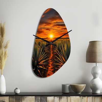 Horloge murale asymétrique en métal orange, vert et mexicain, art mexicain, Téquila Sunrise