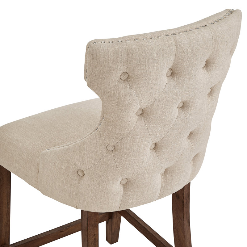 Tabouret de bar et de comptoir en bois massif Jabiel, Lin gris, Naturel, Tabouret de comptoir (siège d'une hauteur de 25,5