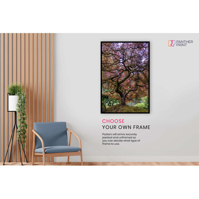 Tall Japanese Maple Tree Yellow Orange Leaves - No Frame Print, 31cm H x 20cm W