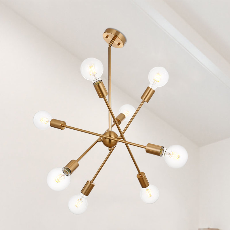 Lustre spoutnik 8 lumières avec bras réglables, Laiton brossé