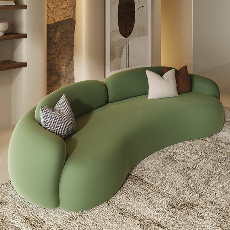 Canapé courbé en chenille brossé vert pour les petits espaces, H 27,56 po x l 94,49 po x P 35,43 po
