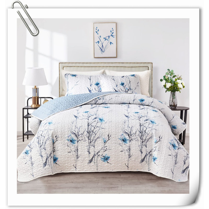 Quilts,3 Pieces Quilt Set, Floral Reversible Bedspread Coverlet Set, Soft Microfiber Lightweight Bed Cover For All Season