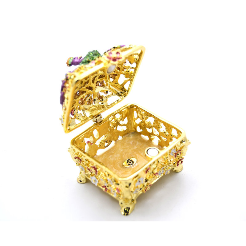 Boîte à bijoux paon avec cristaux autrichiens