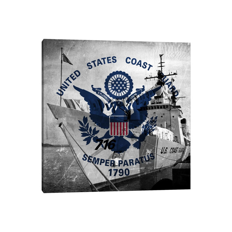U.S. Coast Guard Flag (USCGC Dallas Background) II - Wrapped Canvas Print, 93.98 cm H x 93.98 cm W x 1.91 cm D
