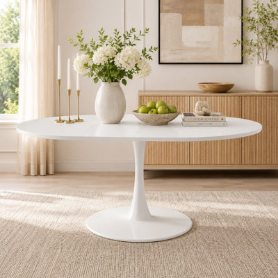 UNAROZ Extendable Round Tulip Dining Table with Metal Pedestal for 4-6 People